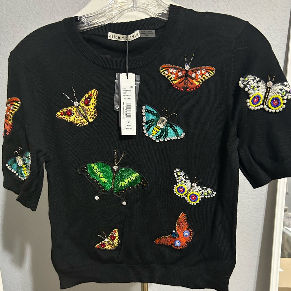 Alice and Olivia Embellished Butterfly Sweater